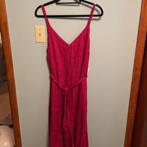 NWT Anthropologie Raspberry Jumpsuit with Tie Belt